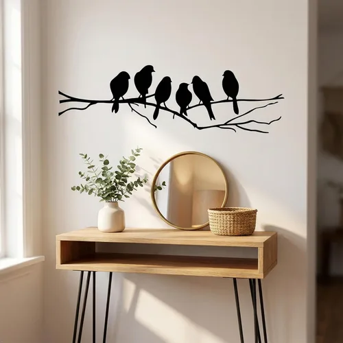 Vista 4 de Picniva Calcomanía de pared de pájaro en rama de árbol, 22 x 7 pulgadas, vinilo negro mate para decoración de guardería, sala de estar y dormitorio
