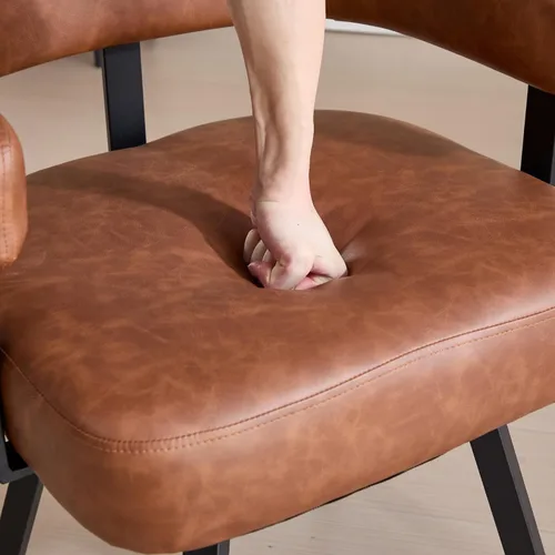 Vista 5 de DUOMAY Juego de 2 sillas de comedor de piel sintética, sillas de cocina curvadas con respaldo abierto con patas de metal, modernas sillas laterales