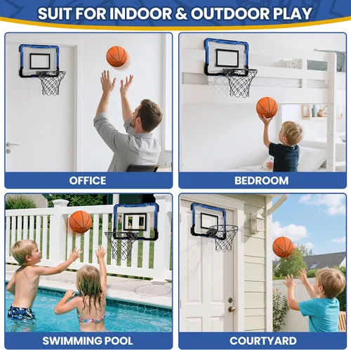 Vista 2 de QDRAGON Mini Basketball Hoop, Over The Door Indoor, with 3 Balls/Inflator/Breakaway Rim, Basketball Toy Gifts for Kids and Adults, Suit for
