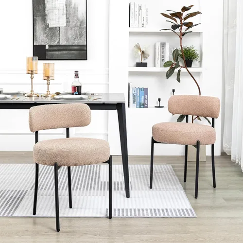 Vista 14 de DYHOME - Juego de 2 sillas de comedor de bouclé negro, sillas de cocina modernas de mediados de siglo con respaldo curvo y patas de metal, sillas
