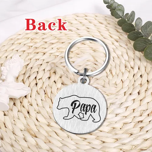 Vista 5 de SOUSYOKYO Regalos para papá oso Llavero con texto en inglés Best Papa Ever Divertido regalo de cumpleaños para hombres, regalo personalizado