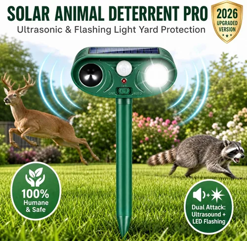Vista 2 de Sonic Fortress Pro Deer Repellent Devices, Racoon Repellent Outdoor Squirrel Fortress Pro Animal Repeller Cat Deterrent with Motion Sensor&Flash