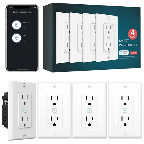 Vista 10 de iLintek - Enchufe eléctrico estándar inteligente, enchufe de pared inteligente que funciona con Alexa y Google Home, certificado ETL y FCC, WiFi