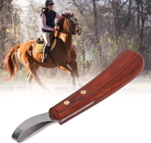 Vista 5 de ANGGREK Cuchillo de pezuñas,Herrador de caballo,Tijeras de recortadora de pezuñas de goma Mango de madera multiusos Ganado Caballo Cortador