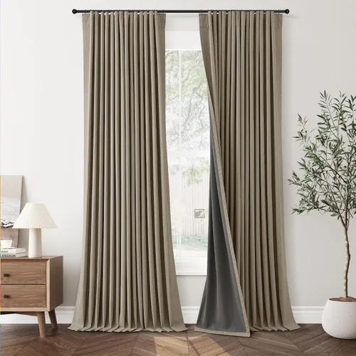Vista 33 de Jowels Cortinas opacas de lino natural de 96 pulgadas de largo, 2 paneles