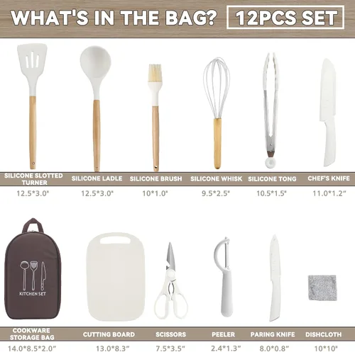 Vista 2 de Accesorios de camping, juego de utensilios de cocina, juego de utensilios de cocina portátiles para campamento al aire libre, equipo esencial
