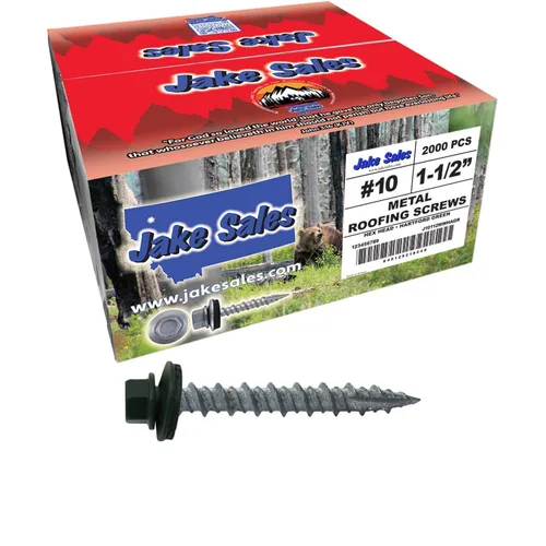 Vista 50 de 10 tornillos para techos de metal gris ABC de 1-1/2 pulgadas, cabezal de arandela hexagonal, arranque automático/roscado, arandela EPDM. 1 bolsa