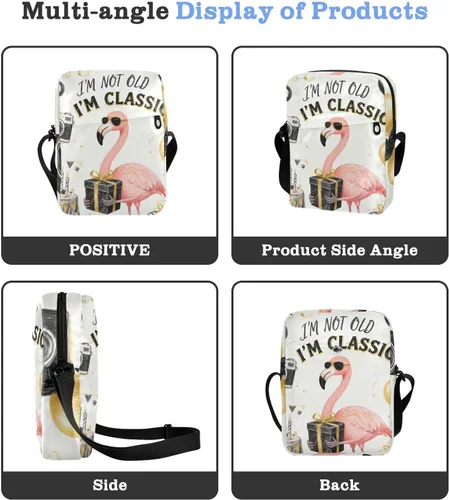Vista 4 de 60s Birthday Vintage Style Flamingo messenger bag for women crossbody Crossbody Bags For Women Womens Cross Body Purse Shoulder Handbag Adjustable