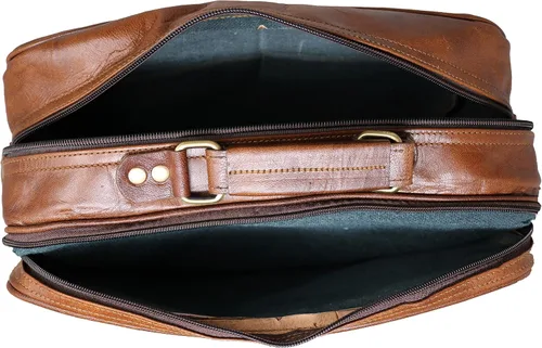 Vista 5 de 13 "bolso de mensajero de cuero Tablet compatible con el caso del ipad maletín de oficina regalo para los hombres bolso de hombro angustiado, Marrón