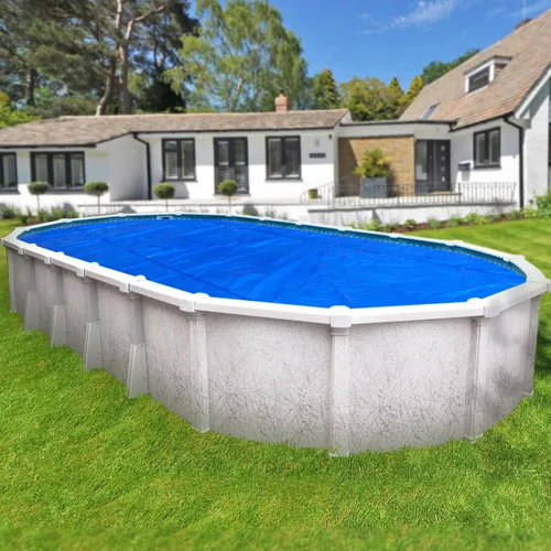 Vista 2 de Spa Choice - Cubierta solar ovalada prémium de 15 x 30 pies, color azul/plateado para piscina sobre el suelo, cubierta solar para piscina, 8 mil