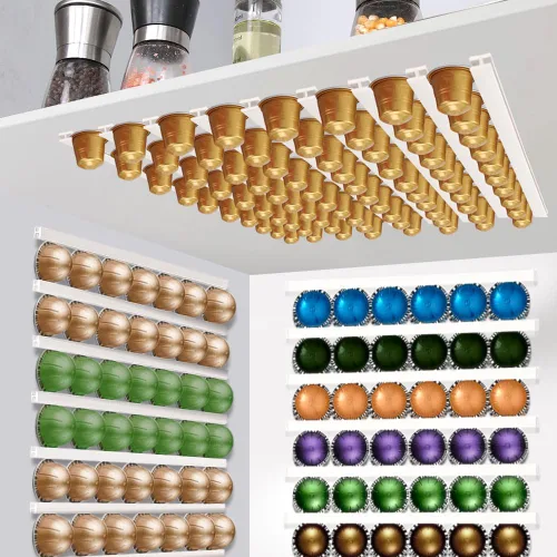 Vista 9 de Soporte para tazas K, soporte de madera para cápsulas de café, 10 piezas debajo de los gabinetes de montaje en pared vertical/horizontalmente
