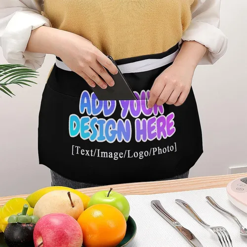 Vista 117 de AXKEUDO Delantal personalizado con bolsillos, delantales de cintura para camarera para cocinar en casa, restaurante, servir trabajo