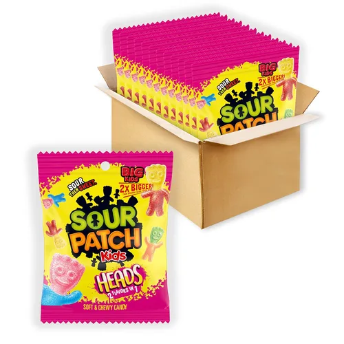 Vista 18 de SOUR PATCH KIDS Heads - 2 sabores en 1 caramelo suave y masticable, bolsas de 12 - 8 onzas