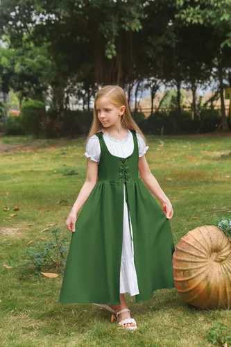 Vista 21 de Scarlet Darkness Vestido renacentista para niñas, disfraz de princesa medieval de dos piezas, 7-14 años