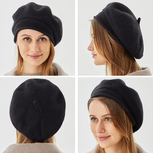 Vista 6 de Gorro de boina para mujer estilo francés gorro de punto con forro de lana cálido para invierno