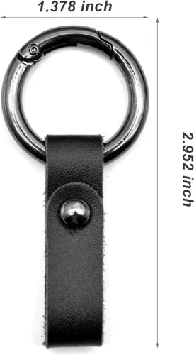 Vista 6 de Llavero de mosquetón circular con clip de liberación rápida, anillo de resorte y botón de fijación, llavero de cuero, no requiere destornillador, 1