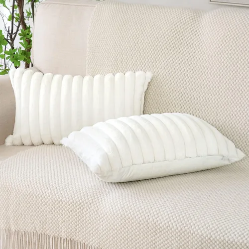 Vista 3 de Soleebee Juego de 2 fundas de cojín decorativo de terciopelo suave y acogedor, fundas de piel sintética de conejo para sofá, cama, silla, cojines