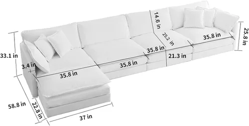 Vista 48 de Sofá seccional modular verde de 111.5", sofás seccionales grandes de 3 plazas para sala de estar, sofá nube oversized de tela chenille con otomana
