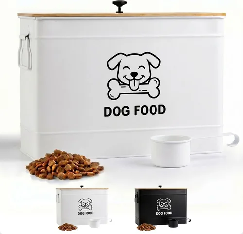 Vista 13 de Recipiente de metal para perros de 15 a 20 libras con tapa hermética de Negro: Hueso
