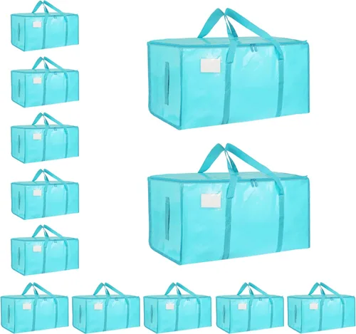 Vista 29 de Paquete de 4 bolsas de mudanza extra grandes y resistentes, bolsas de almacenamiento impermeables con asas y cremalleras, plegables para dormitorio