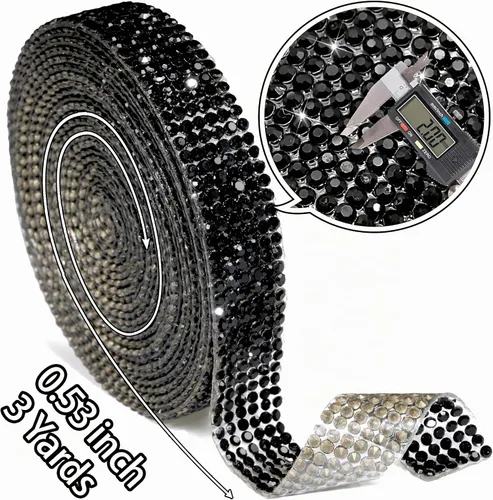 Vista 2 de Cinta de Cristal Brillante con Diamantes de Imitación Autoadhesiva para Planchar DIY con Purpurina Pegatinas de Diamantes para Manualidades Negro