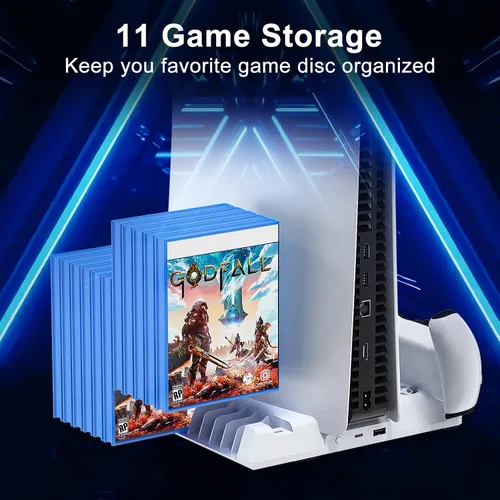 Vista 3 de PS5 Horizontal Stand Compatible with PS5 Disc & Digital Editions, PS5 Stand with Cooling Fan and Controller Charger, PS5 Cooling Station for PS5