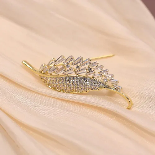 Vista 2 de Broches de moda para mujer, elegantes broches de ramillete de hojas para mujer, joyería de moda para disfraz de perlas, broches y alfileres