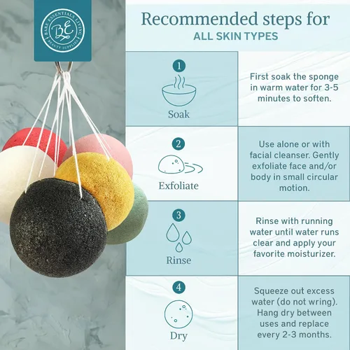 Vista 5 de Bare Essentials Living - Juego de esponjas Konjac (paquete de 10) con esponja facial de carbón de bambú activado, natural, ideal para tratamientos