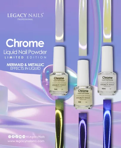 Vista 9 de LEGACY NAILS Polvo líquido profesional para uñas CROMADO - ALANA 0.2 fl oz - Revela la magia de los efectos iridiscentes, nacarados y metálicos - Di