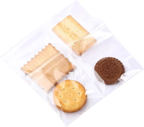 Vista 5 de Geyoga 120 bolsas de plástico transparente para violonchelo de 4 tamaños, resellables, autoadhesivas, bolsa de celofán para galletas de caramelo