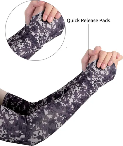Vista 2 de Boao 10 pares de mangas de protección solar UV para brazos, refrescantes, antideslizantes, para tatuajes, con agujeros para el pulgar, para hombres