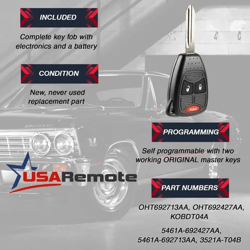 Vista 4 de Control Remoto de Entrada Sin Llave de 3 Botones para Wrangler Ram Durango Magnum Nitro Caliber Patriot Compass Aspen PT Cruiser