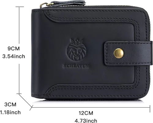 Vista 31 de LUKZIJAES Billetera de cuero genuino para hombre, con bloqueo RFID, delgada, plegable, bolsillo frontal, #3-Café, Vintage