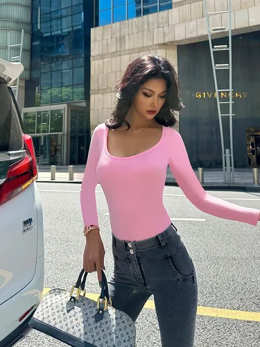 Vista 3 de Chongbaijia Camiseta de manga larga con cuello cuadrado para mujer de 3 piezas