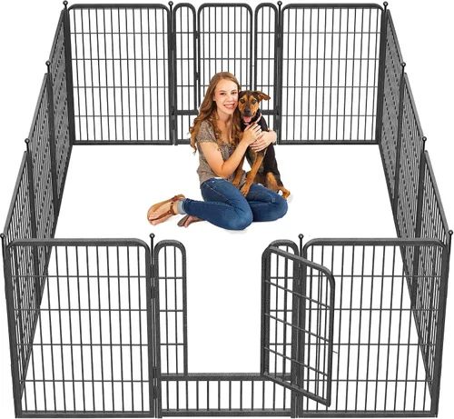 Vista 24 de Corralito para perros, 40 pulgadas, 8 paneles, valla para perros al aire libre, resistente, corral para perros grandes, medianos y pequeños, corral