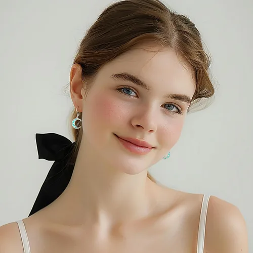 Vista 195 de Aretes colgantes de plata de ley con diseño de árbol de la vida, flor, abeja, animales, gato, colibrí, piedra lunar, turquesa, aretes con cierre