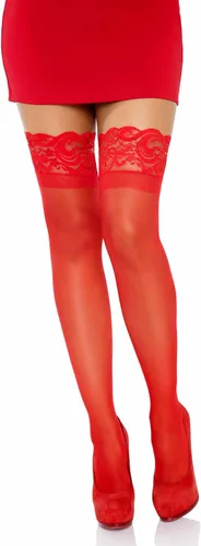 Vista 9 de Leg Avenue Muslo de elastano transparente para mujer con encaje de silicona Stay-Up Negro