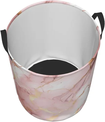 Vista 3 de Cesta de lavandería grande con estampado de mármol de oro rosa, cesta de lavandería impermeable, bolsa de lavandería con asas, papelera de lavado