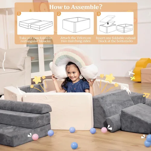 Vista 3 de Sofá para niños pequeños, sofá para bebés, sofá modular de juegos para niños, sofá de escalada de espuma convertible para niños pequeños, bloques