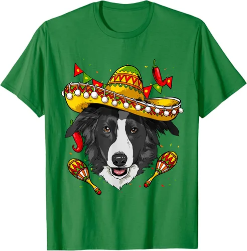 Vista 4 de Cinco de Mayo Border Collie Hombres Mujeres Niños Sombrero Camiseta Negro