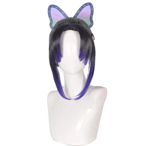 Vista 2 de JoneTing Peluca de moda negra y morada 1 gorra de peluca 1 uso de cabello cabello sintético con colas de caballo para niñas disfraz de peluca