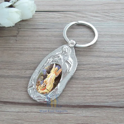 Vista 4 de 12 piezas personalizadas de bautismo de recuerdo de fiesta, llavero de metal de ángel de la guarda, regalo de bautizo para grabado de invitados