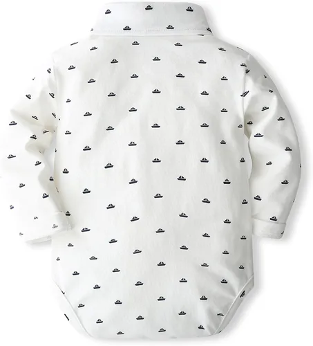 Vista 4 de SALNIER Conjunto de ropa de traje de bebé niño esmoquin trajes de caballero trajes de corbatín camisa tirantes pantalones boina sombrero 0-24M