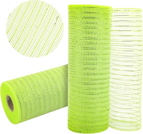 Vista 26 de 2 rollos de cinta de malla verde manzana decorativa de 10 pulgadas x 30 pies, rollos de malla de poli verde lima para suministros de corona DIY