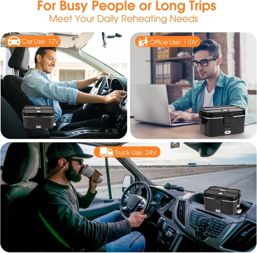 Vista 3 de Kabbas Lonchera eléctrica portátil de 1.8 L para adultos, lonchera térmica de 100 W para hombres con doble contenedor extraíble, calentador