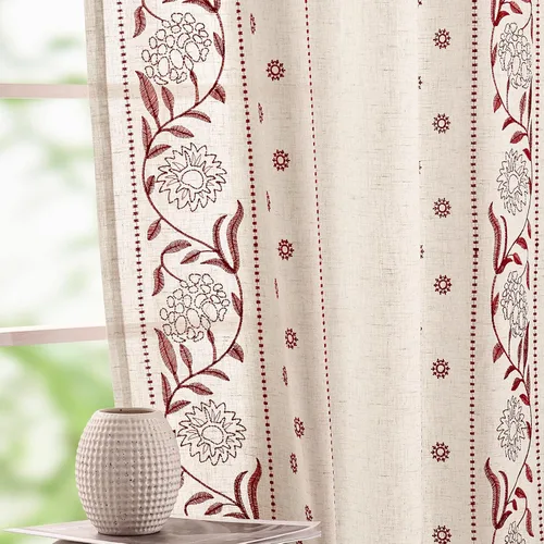 Vista 14 de jinchan Cortinas de lino floral marfil para sala de estar 84" pestaña