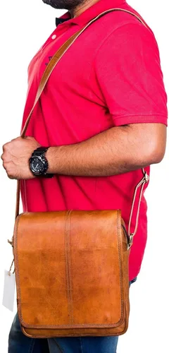 Vista 8 de URBAN LEATHER Bolso de mensajero vertical de 12 pulgadas Bolso de mano marrón para hombres mujeres niños y niñas bolsas de pasaporte de viaje