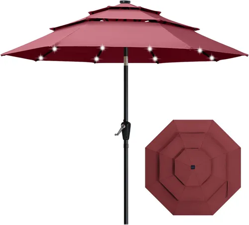 Vista 32 de ABCCANOPY Sombrilla solar de patio de 3 niveles de 11 pies, 32 luces LED Beige