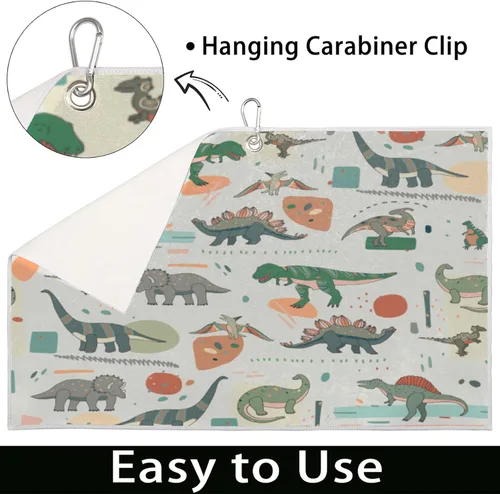 Vista 4 de AUUXVA Divertida toalla de golf con diseño de dinosaurio de animales para bolsas de golf con clip para hombres y mujeres, bonita toalla de golf