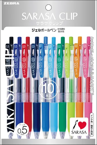 Vista 9 de ZEBRA P-JJ15-BK10 - Bolígrafo de gel, clip Sarasa, 0.5, negro, 10 bolígrafos Negro Pack de 10